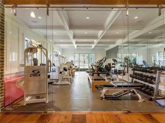 Fitness Equipment, Gym, Interior, Recessed Lighting, Wood Texture Flooring