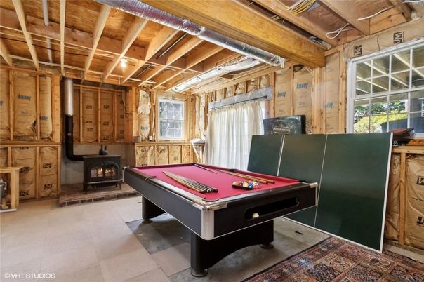 Billiard Table, Fireplace, Game Room, Interior, Wooden Beams, Wooden Ceilings, Wooden Walls