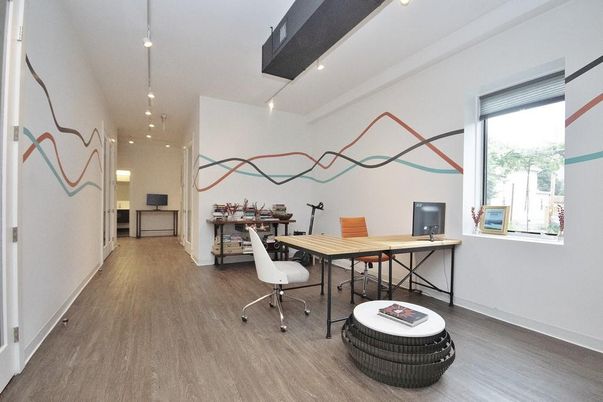 Home Office, Interior, Pendant Lights, Recessed Lighting, Wood Texture Flooring