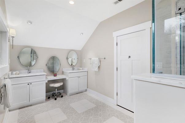 Bathroom, Dual Sink Vanities, Glass Shower, Interior, Recessed Lighting