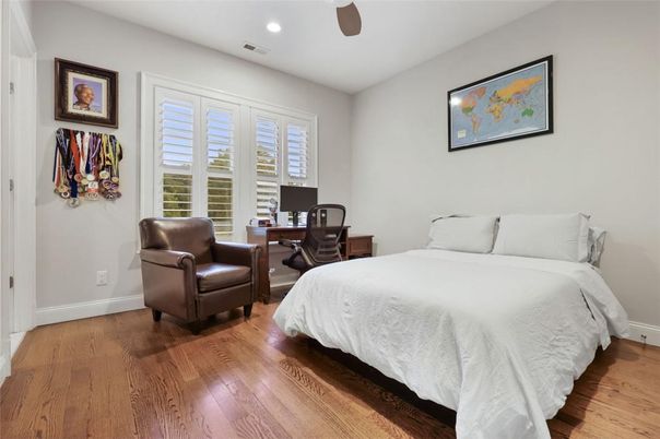 Bedroom, Home Office, Interior, Recessed Lighting, Wood Texture Flooring