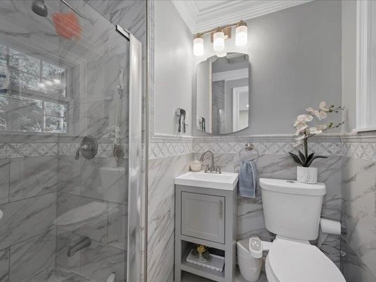 Bathroom, Glass Shower, Interior, Marble Walls