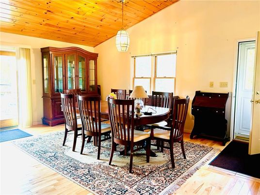 Dining room, Interior, Pendant Lights, Wooden Ceilings, Wood Texture Flooring