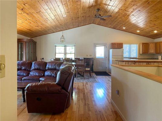 Dining room, Interior, Kitchen, Living room, Pendant Lights, Recessed Lighting, Wooden Ceilings, Wood Texture Flooring