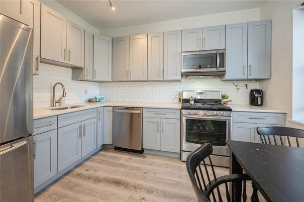 Interior, Kitchen, Stainless Steel Appliances, Wood Texture Flooring