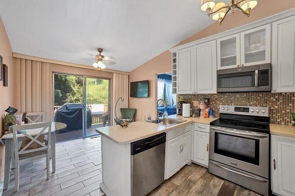 Interior, Kitchen, Stainless Steel Appliances, Wood Texture Flooring