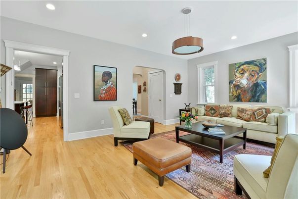 Interior, Living room, Pendant Lights, Recessed Lighting, Wood Texture Flooring