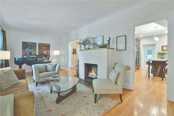 Dining room, Fireplace, Interior, Living room, Pendant Lights, Piano, Wood Texture Flooring