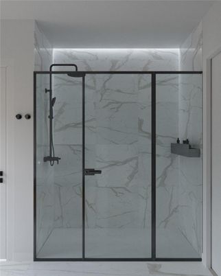 Bathroom, Glass Shower, Interior, Marble Walls