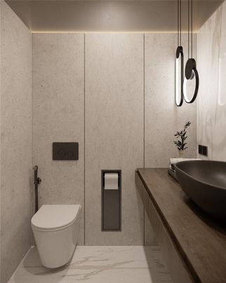 Bathroom, Interior, Marble, Pendant Lights