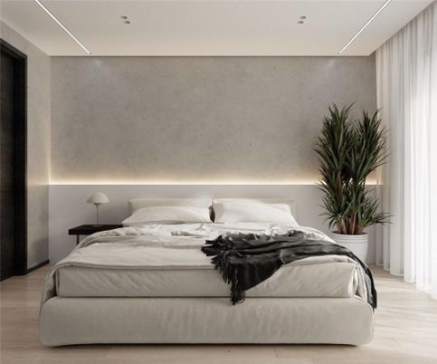 Bedroom, Interior, Recessed Lighting, Wood Texture Flooring