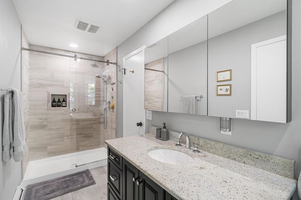 Bathroom, Glass Shower, Interior, Recessed Lighting