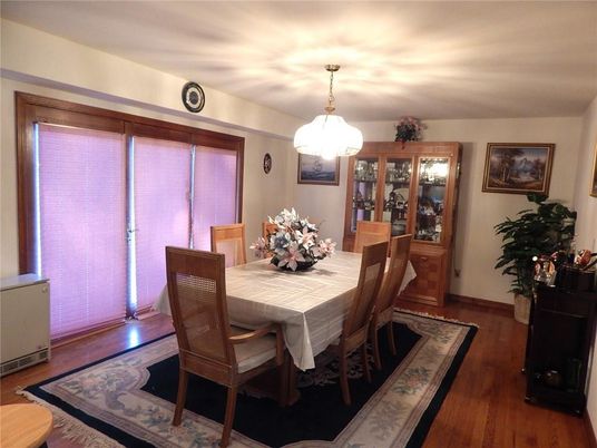 Dining room, Interior, Pendant Lights, Wood Texture Flooring
