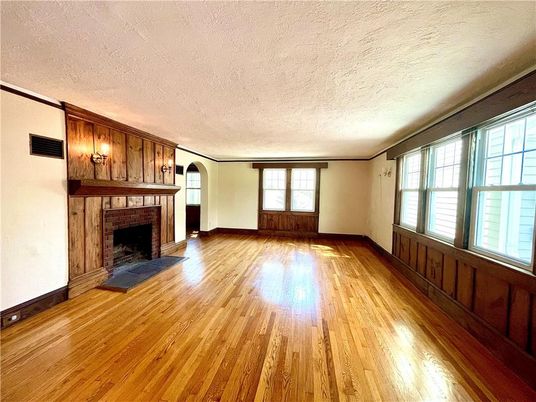 Empty room, Fireplace, Interior, Wood Texture Flooring, Wooden Walls