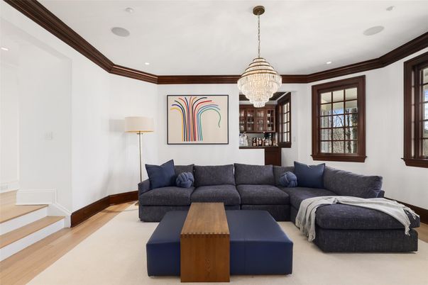Chandelier, Interior, Living room, Recessed Lighting, Wood Texture Flooring