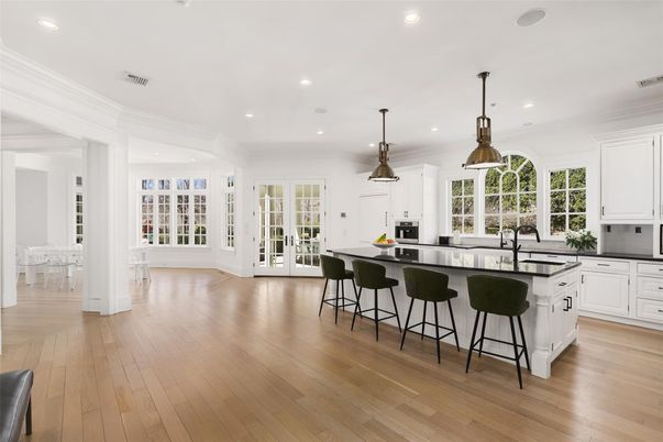 Interior, Kitchen, Pendant Lights, Recessed Lighting, Wood Texture Flooring