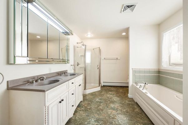 Bathroom, Dual Sink Vanities, Glass Shower, Interior, Recessed Lighting