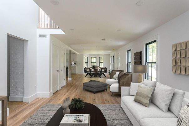Dining room, Interior, Kitchen, Living room, Recessed Lighting, Wood Texture Flooring