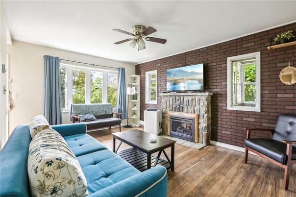 Fireplace, Interior, Living room, Stone Walls, Wood Texture Flooring