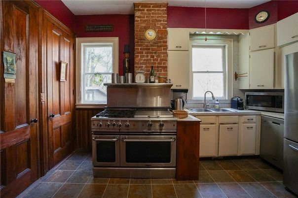 Interior, Kitchen, Stainless Steel Appliances, Stone Walls