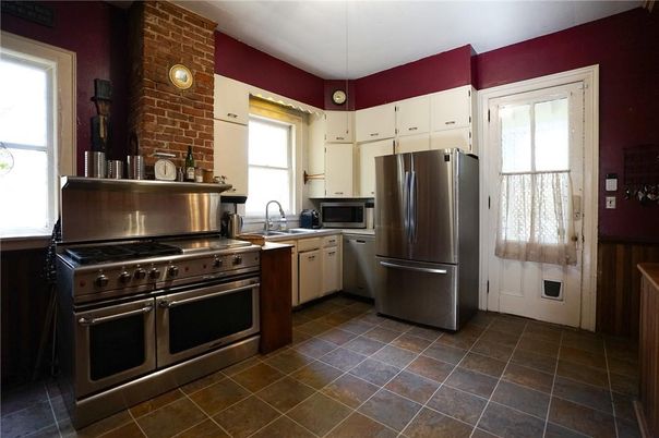 Interior, Kitchen, Stainless Steel Appliances, Stone Walls