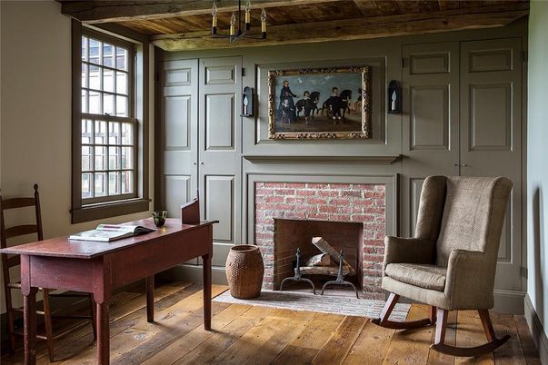 Fireplace, Home Office, Interior, Wooden Beams, Wooden Ceilings, Wood Texture Flooring