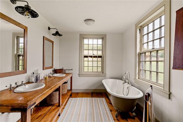 Bathroom, Dual Sink Vanities, Free Standing Baths, Interior, Wood Texture Flooring