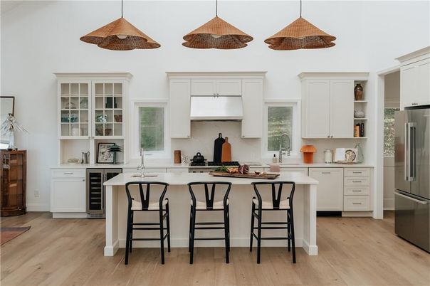 Interior, Kitchen, Pendant Lights, Stainless Steel Appliances, Wood Texture Flooring
