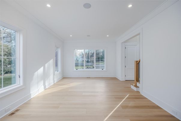 Empty room, Interior, Recessed Lighting, Wood Texture Flooring