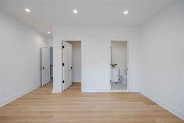 Bathroom, Empty room, Interior, Recessed Lighting, Wood Texture Flooring