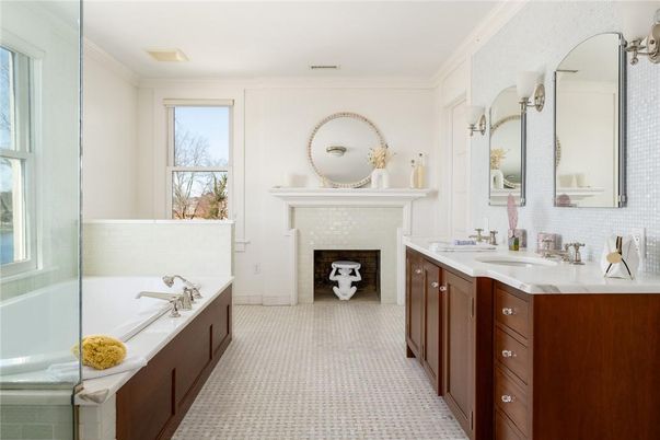 Bathroom, Dual Sink Vanities, Fireplace, Interior