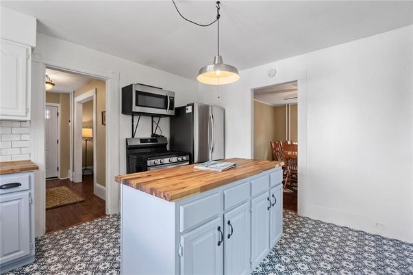 Interior, Kitchen, Pendant Lights, Stainless Steel Appliances, Wood Texture Flooring