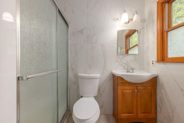 Bathroom, Glass Shower, Interior, Marble Walls