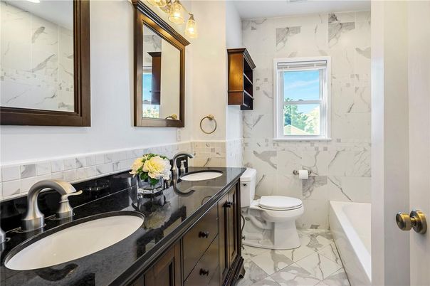 Bathroom, Dual Sink Vanities, Interior, Marble, Marble Walls