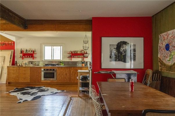 Dining room, Interior, Kitchen, Pendant Lights, Wooden Beams, Wood Texture Flooring