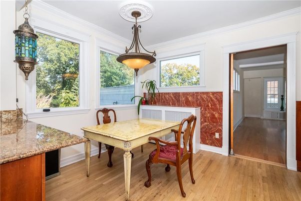 Dining room, Interior, Pendant Lights, Wood Texture Flooring