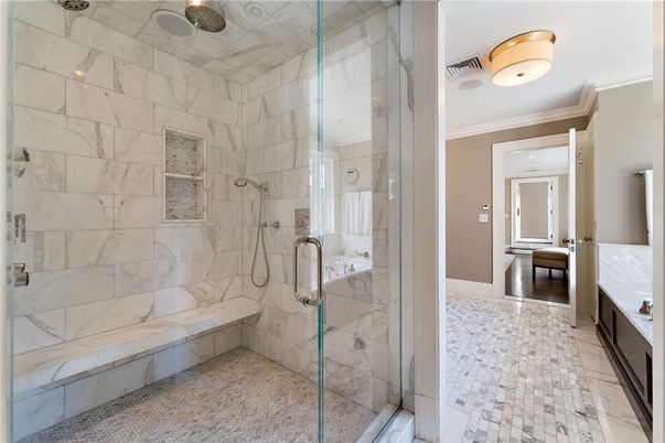 Bathroom, Glass Shower, Interior, Marble Walls