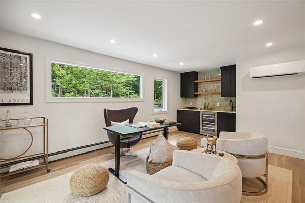 Home Office, Interior, Recessed Lighting, Wood Texture Flooring
