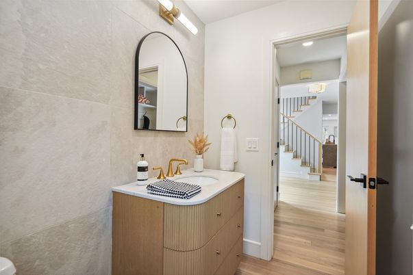 Bathroom, Interior, Recessed Lighting, Wood Texture Flooring