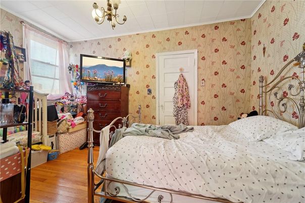 Bedroom, Chandelier, Interior, Wood Texture Flooring