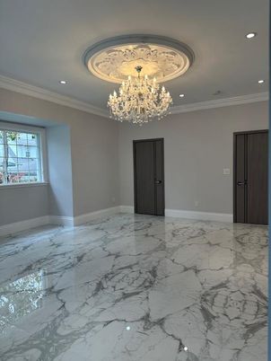 Chandelier, Empty room, Interior, Marble, Recessed Lighting