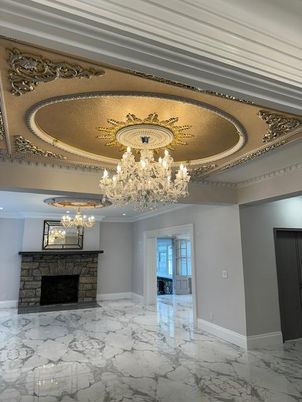 Chandelier, Fireplace, Interior, Marble