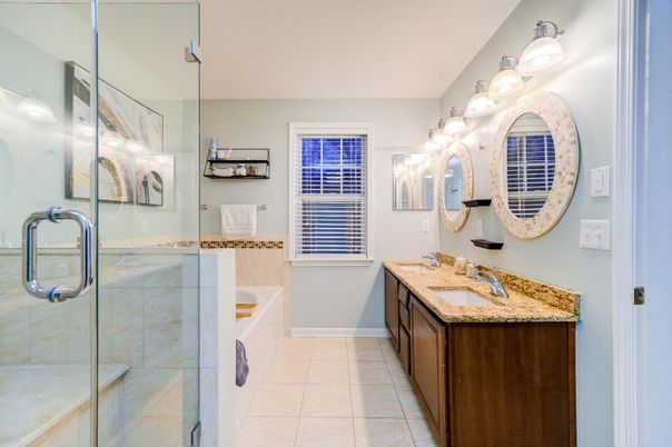 Bathroom, Dual Sink Vanities, Glass Shower, Interior