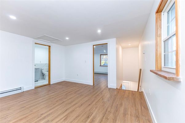 Bathroom, Empty room, Interior, Recessed Lighting, Wood Texture Flooring