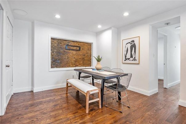 Dining room, Interior, Recessed Lighting, Wood Texture Flooring