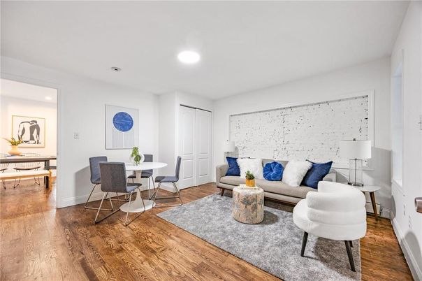 Dining room, Interior, Living room, Recessed Lighting, Wood Texture Flooring