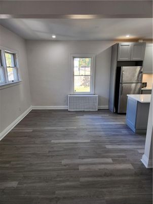 Empty room, Interior, Kitchen, Recessed Lighting, Wood Texture Flooring