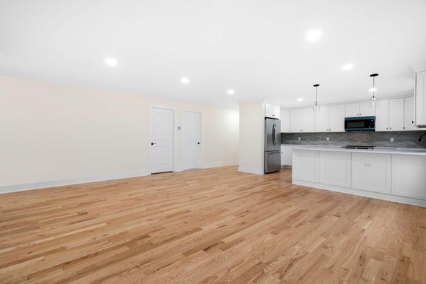 Interior, Kitchen, Pendant Lights, Recessed Lighting, Wood Texture Flooring
