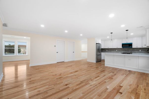 Interior, Kitchen, Pendant Lights, Recessed Lighting, Wood Texture Flooring