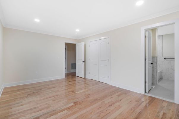 Bathroom, Empty room, Interior, Recessed Lighting, Wood Texture Flooring